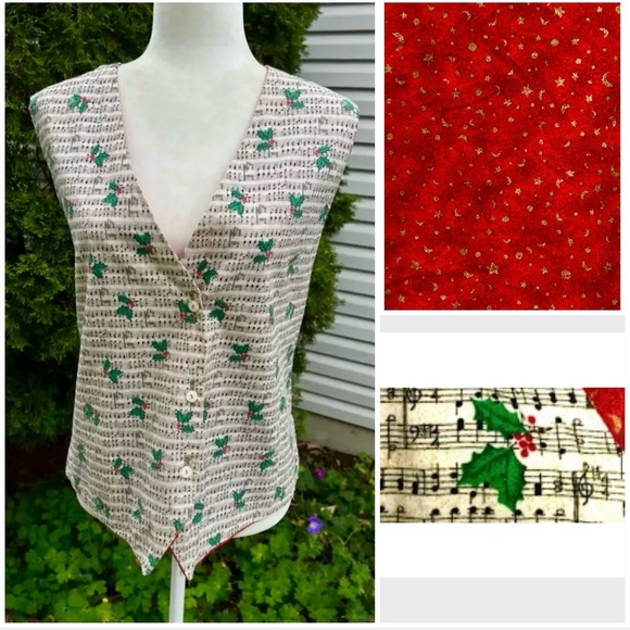 🎁🇨🇦Handcrafted reversible Xmas-music theme vest vintage,new suitable for gift - Picture 16 of 16